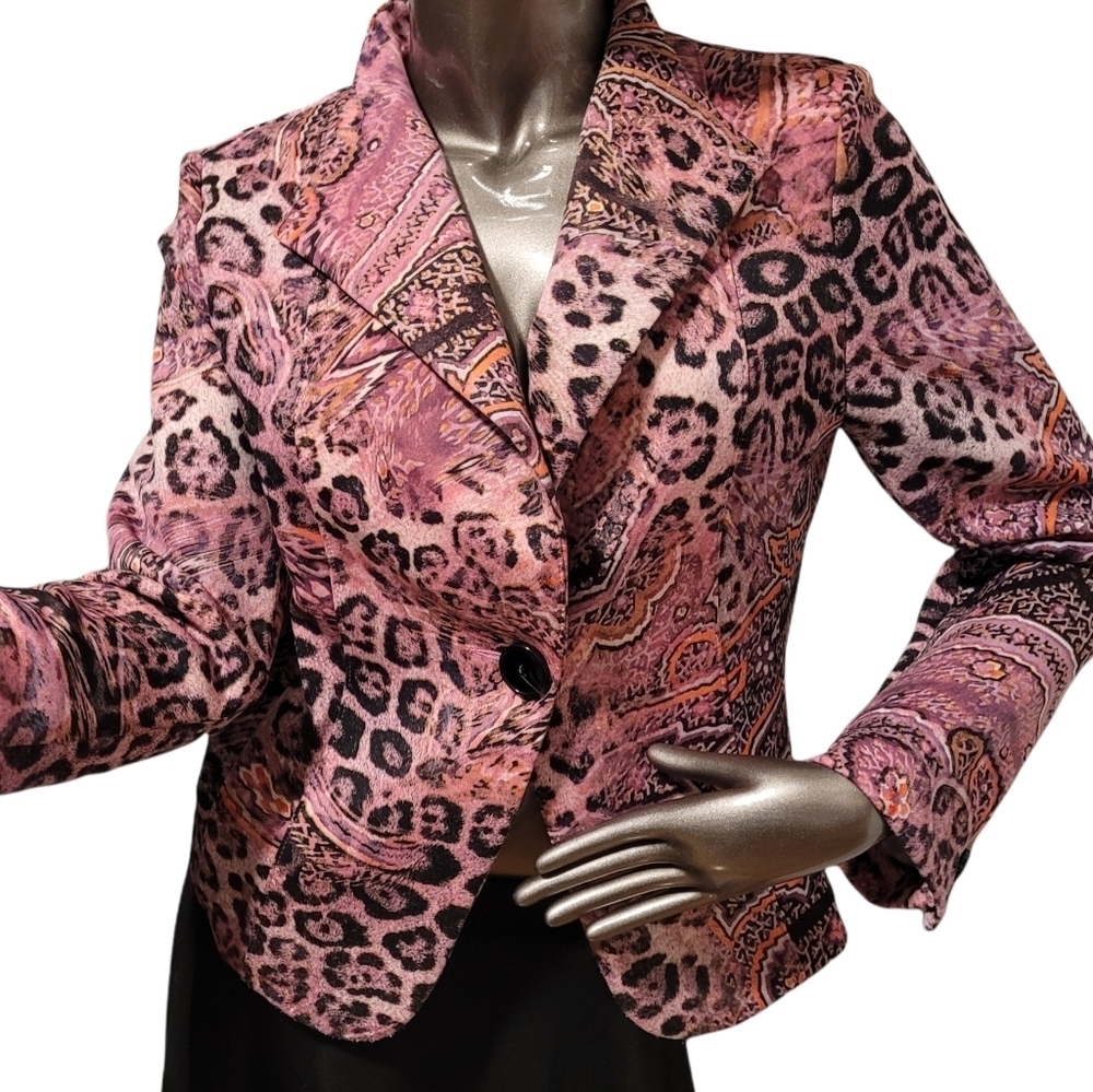 Vintage Scapa Lauren Perre Pink & Brown Leopard Print Jacket Sz Medium